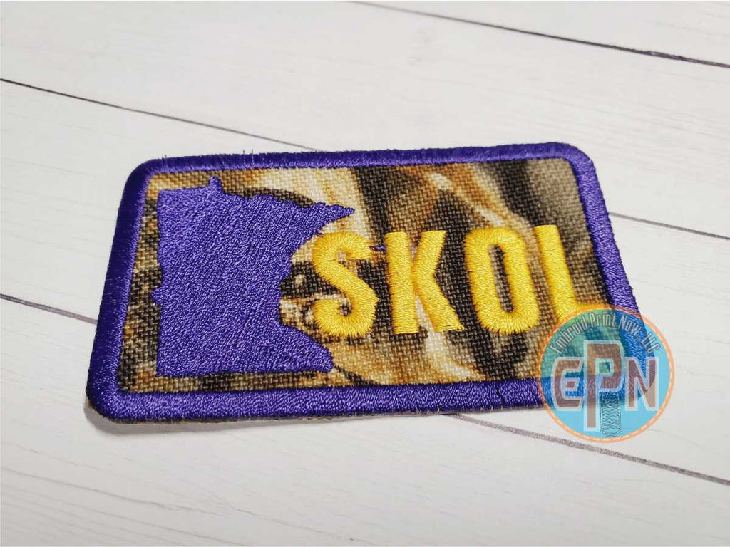 MN Camo Skol  Embroidery 3" X 2" Purple Iron on Patch