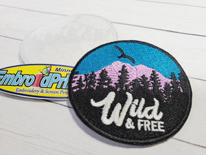 Wild and Free Mountain 100% Embroidered Patch Size 3X3 Iron on cool Patch