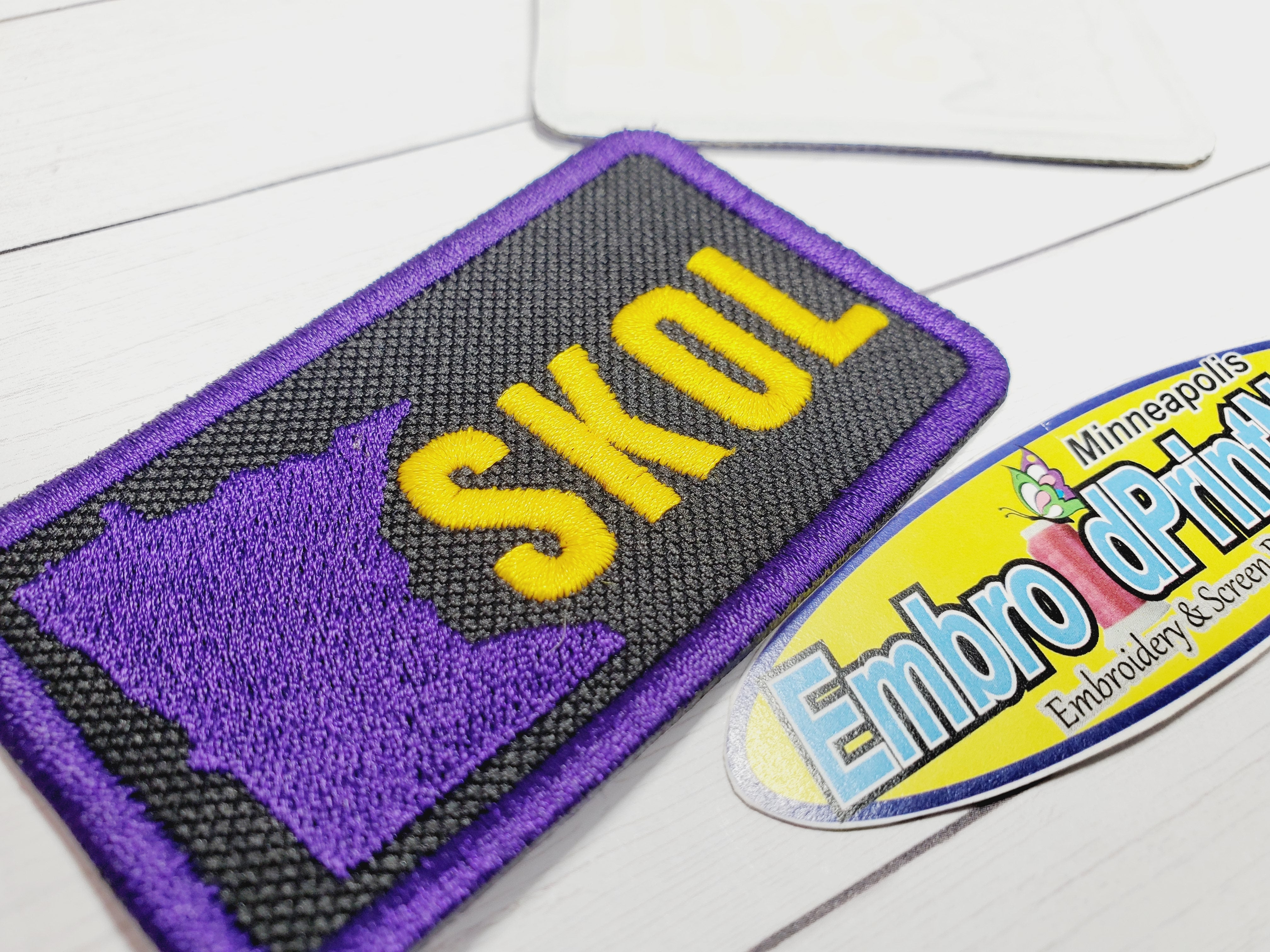 MN Skol Embroidery  3" X 2" Black Purple Iron on Patch