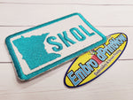 MN Skol  3" X 2" turquois italian  leather blak embroidery Patch