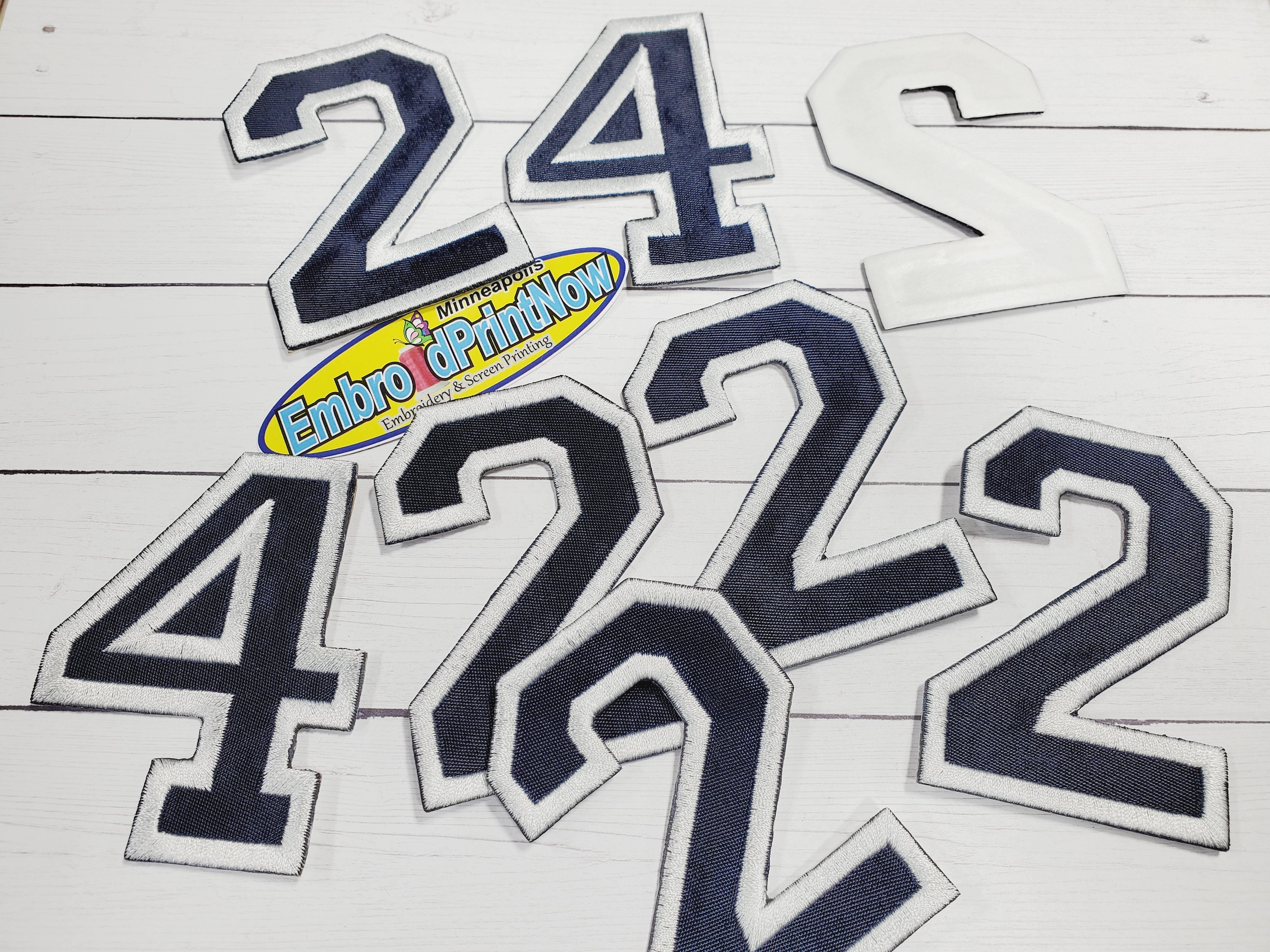 2" Twill Number for Uniform or Jersey - Athletic/Collegiate Style, Iron on Patch, Twill Embroidered Outline