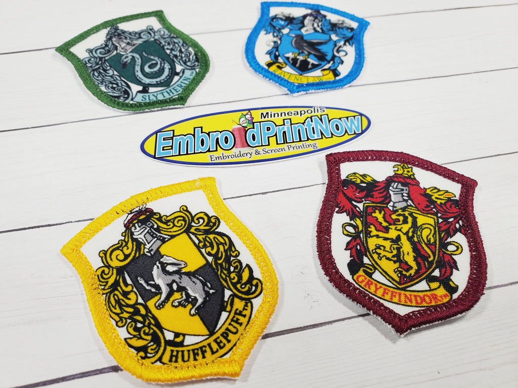 Set of 4 Iron-on patch  Houses of Hogwarts  Gryffindor  Slytherin  Hufflepuff  Ravenclaw  To be sewn  to clothing