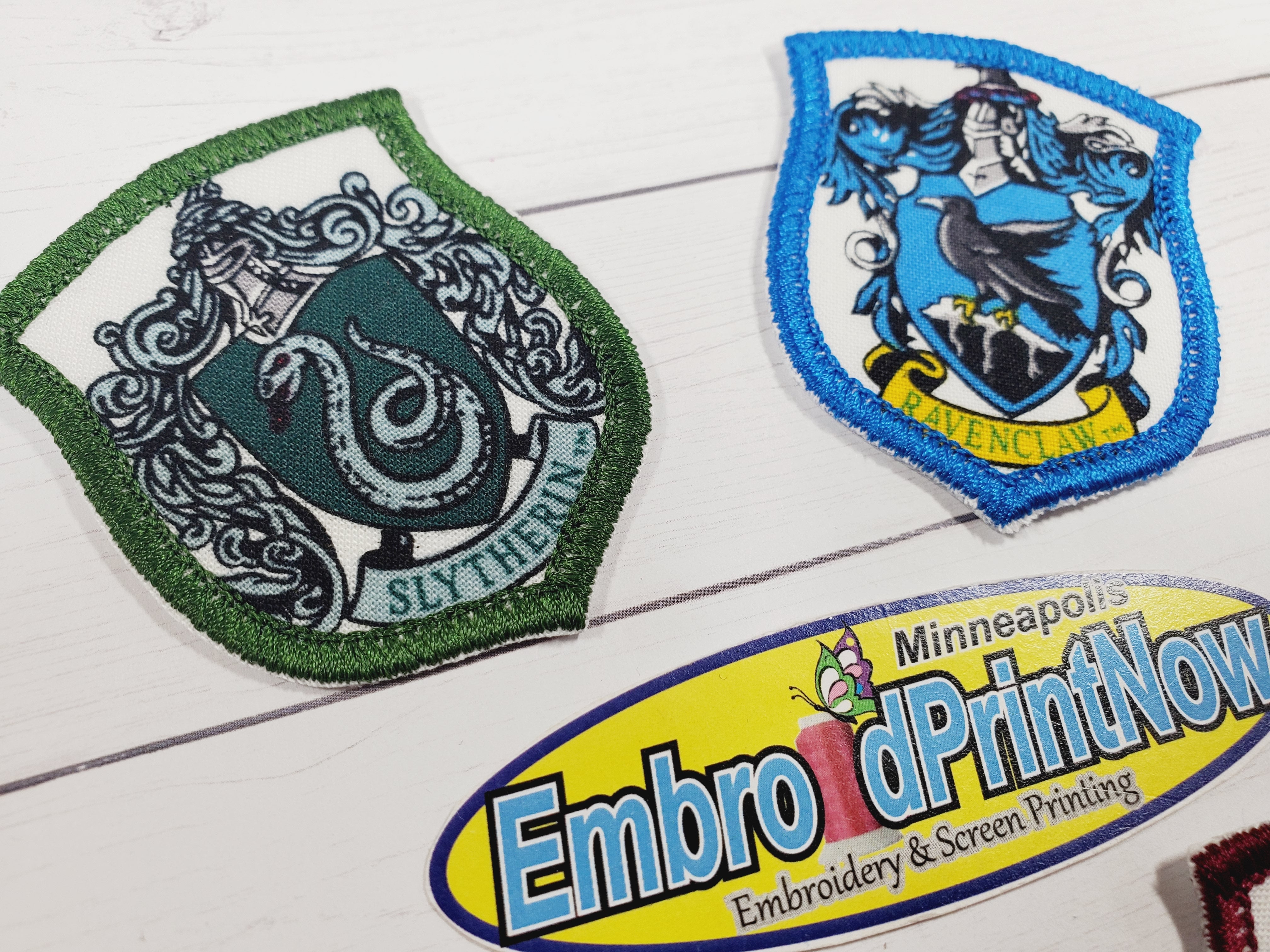 Set of 4 Iron-on patch  Houses of Hogwarts  Gryffindor  Slytherin  Hufflepuff  Ravenclaw  To be sewn  to clothing