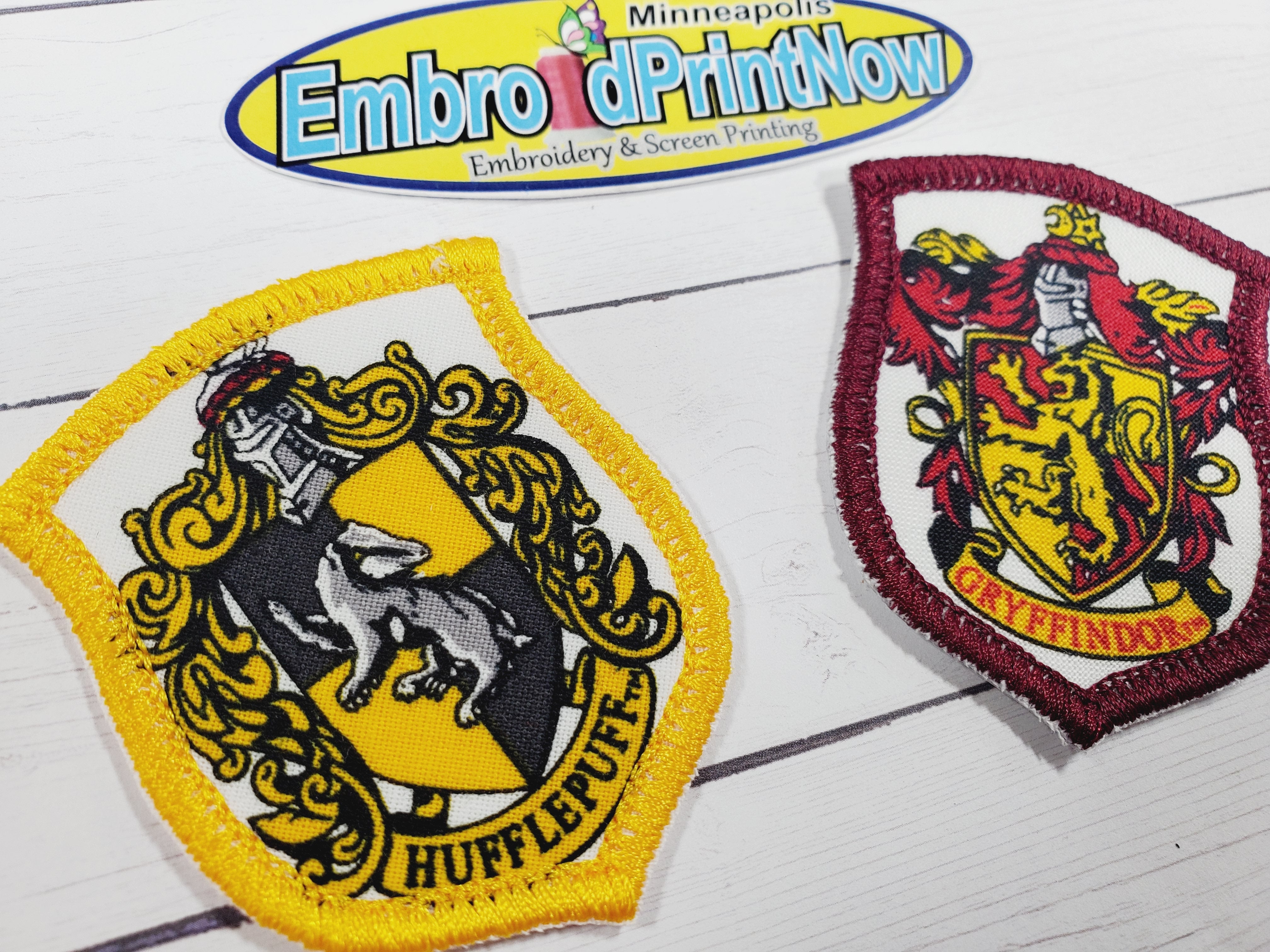 Set of 4 Iron-on patch  Houses of Hogwarts  Gryffindor  Slytherin  Hufflepuff  Ravenclaw  To be sewn  to clothing