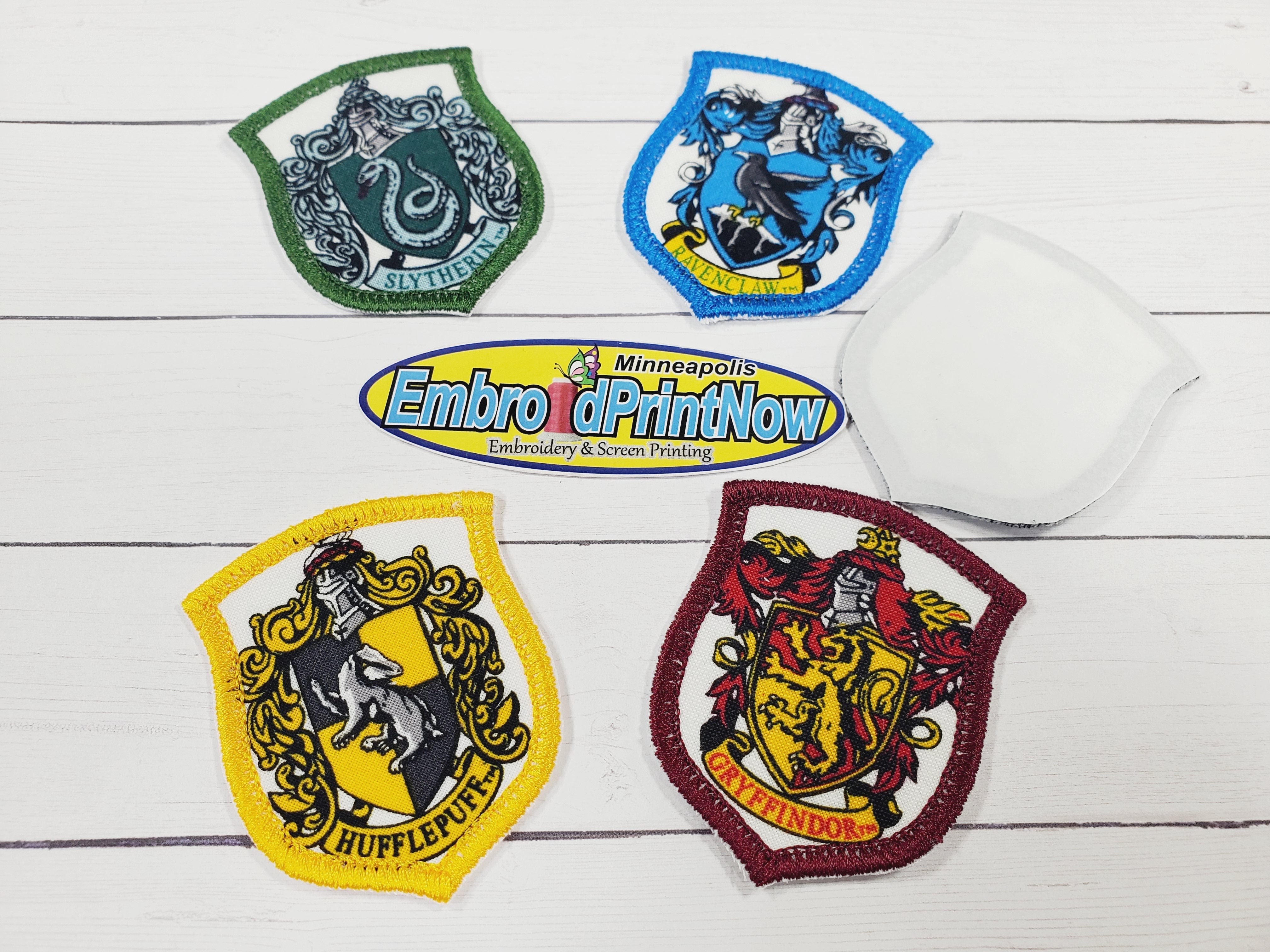 Set of 4 Iron-on patch  Houses of Hogwarts  Gryffindor  Slytherin  Hufflepuff  Ravenclaw  To be sewn  to clothing