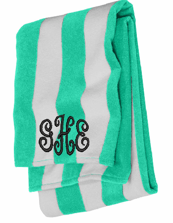 Value Cabana Seafoam Stripe Beach Towel with 3 letter Monogram