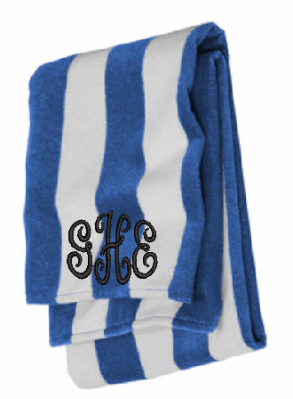 Value Cabana Royal Stripe Beach Towel with 3 letter Monogram