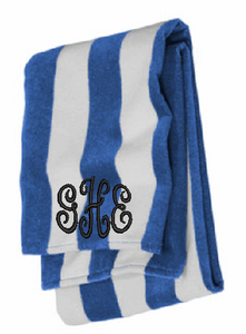 Value Cabana Royal Stripe Beach Towel with 3 letter Monogram