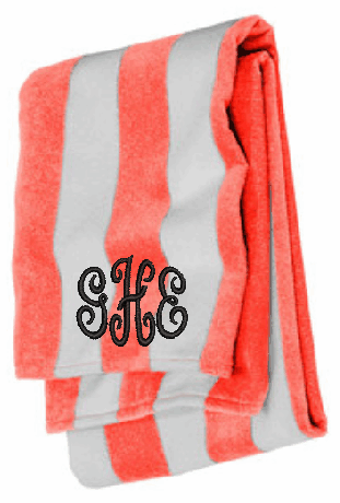 Value Cabana Papaya Stripe Beach Towel with 3 letter Monogram