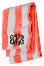 Value Cabana Papaya Stripe Beach Towel with 3 letter Monogram