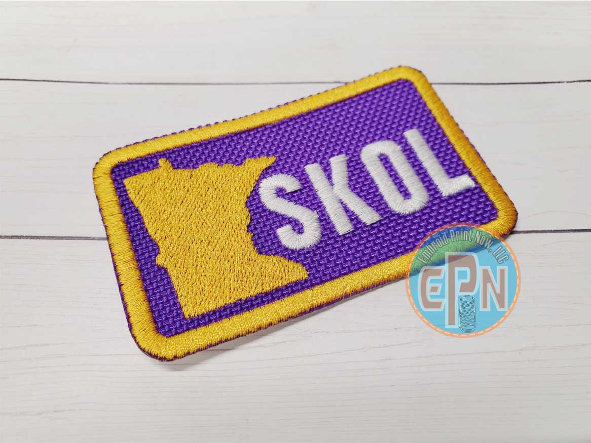 MN Skol  Embroidery 3" X 2" Purple Iron on Patch