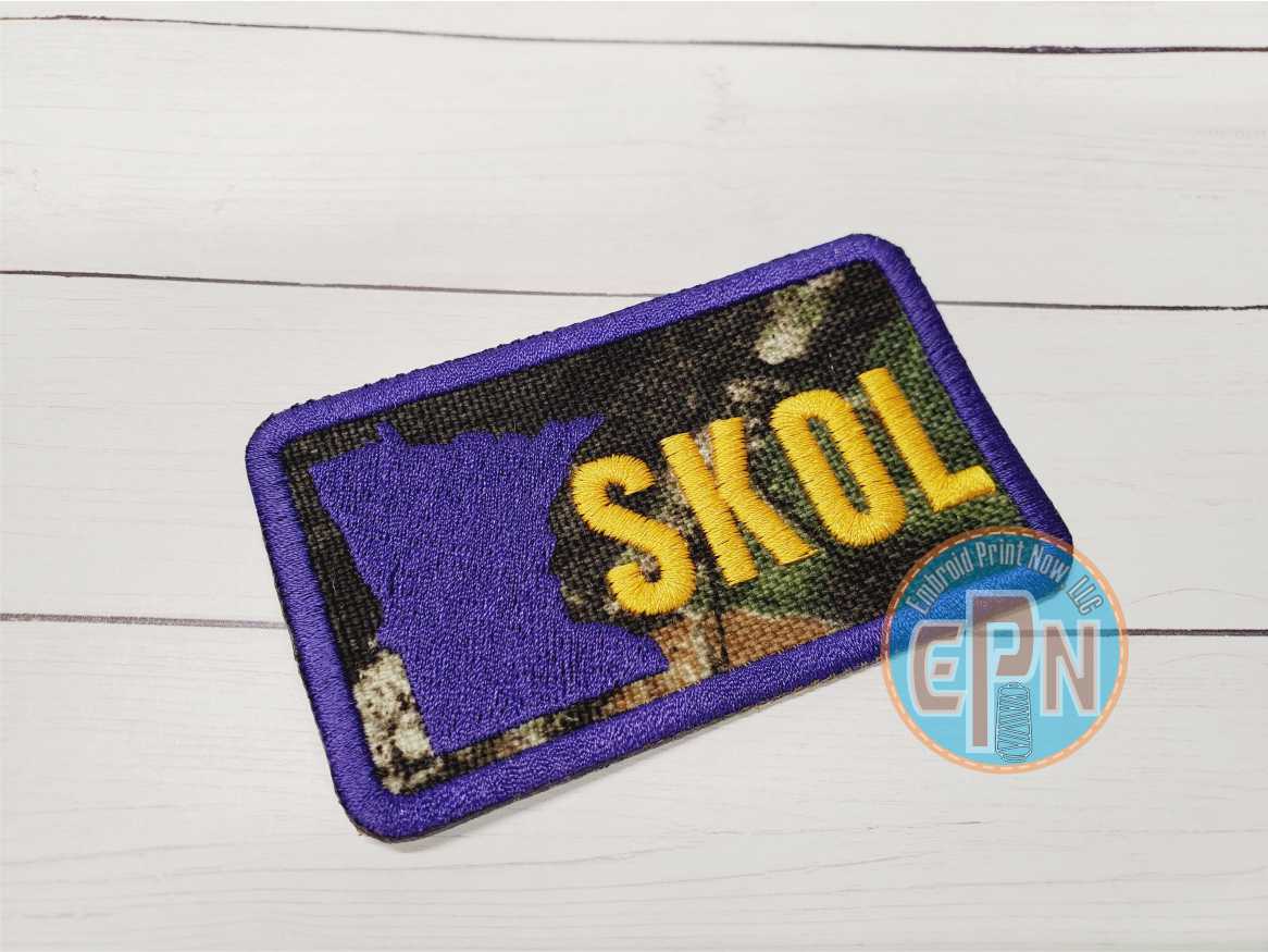 MN Camo Skol  Embroidery 3" X 2" Iron Purple Patch