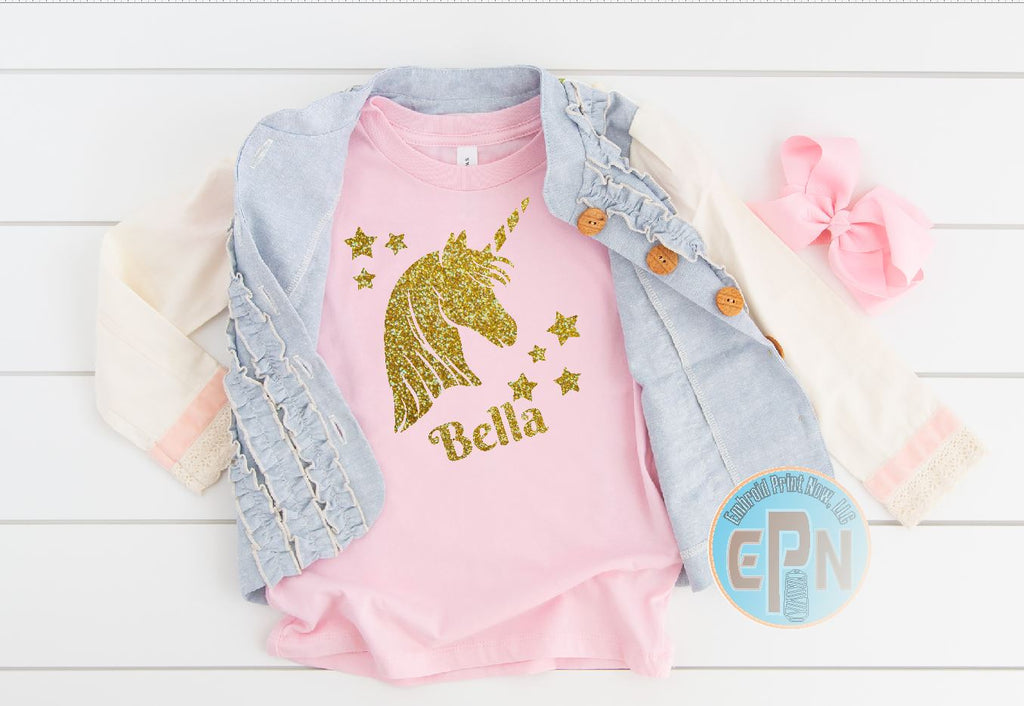 Unicorn  Glitter Youth T-shirt with Personalization