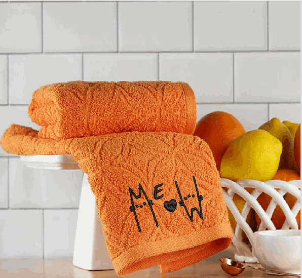 Custom Orange & Blue Leafy Swirls Kitchen Towel - Poly Cotton w