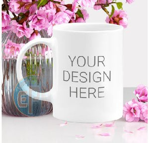 11oz Personalized Ceramic Coffee Mug White - add your own logo, text, images or artwork